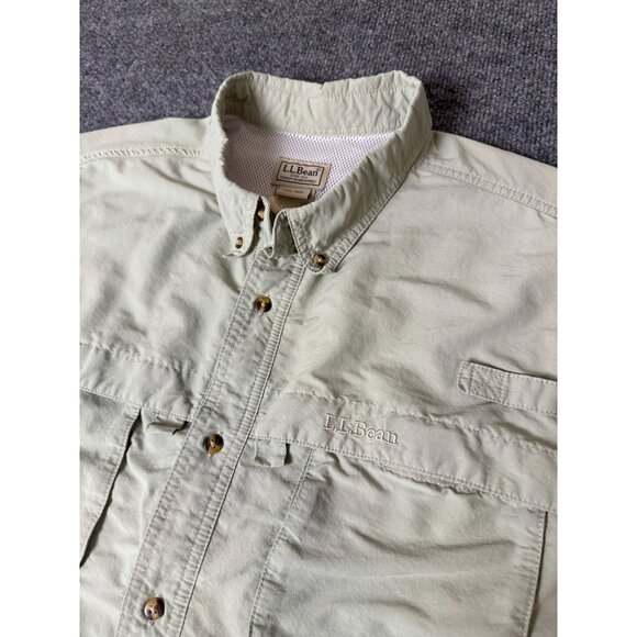 L.L. Bean Fishing Shirt Mens XXL Beige Short Sleeve Vented Button‎ Up Outdoor - Picture 1 of 12